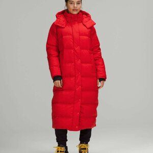 LULULEMON | Women's Red Wunder Puff 600-Down-Fill Long Puffer Jacket Sz 6 + 8
